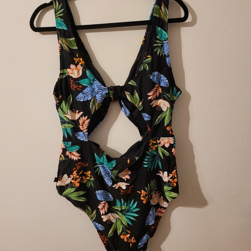 City Chic  Black Floral Swimsuit